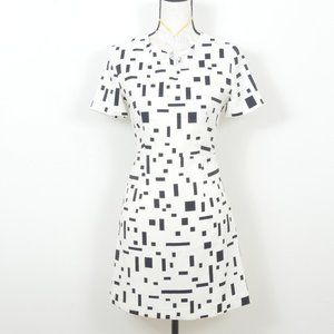 LOOKCAST Korea White Black Geo Print Short Sleeve 60's Style One Size Dress